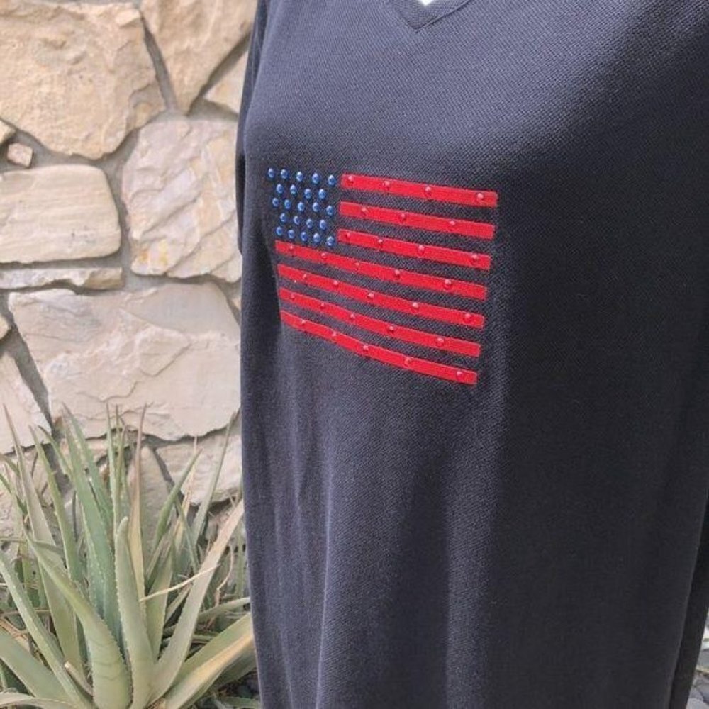 Richard T-Shirt Dress Large L Womens Vintage Black Embellished Flag Cotton NWT - Picture 6 of 11